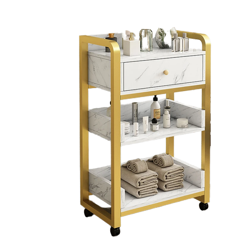 Beauty Makeup Trolley - Modern Gold White Salon Trolley Removable